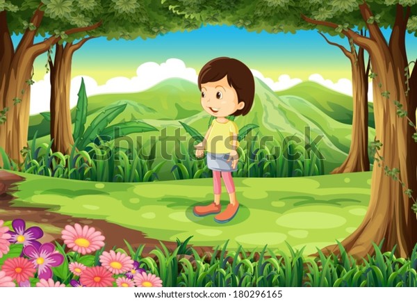 Illustration Little Girl Standing Forest Stock Vector (Royalty Free ...