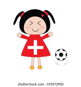 Illustration little girl in Switzerland football dress
