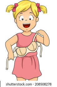 Illustration of a Little Girl Trying a Brassiere On