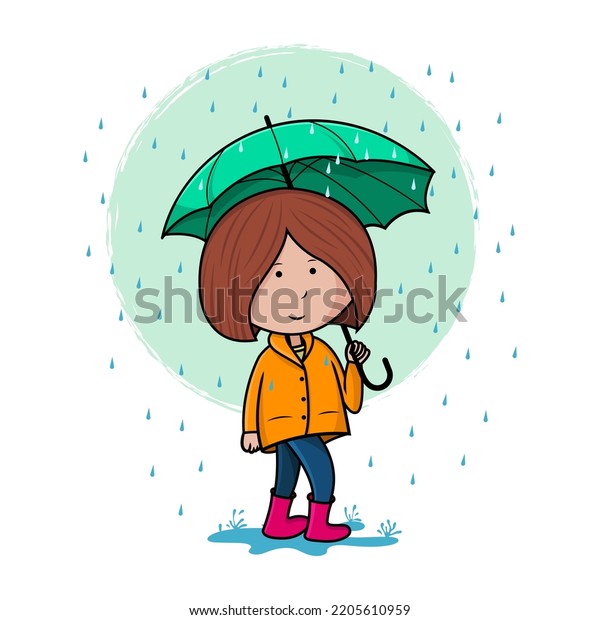 Illustration Little Girl Walking Rain Umbrella Stock Vector (Royalty ...