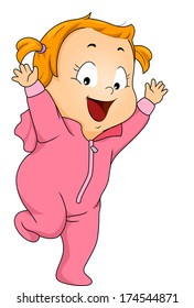 Illustration Of A Little Girl Wearing Footie Pajamas