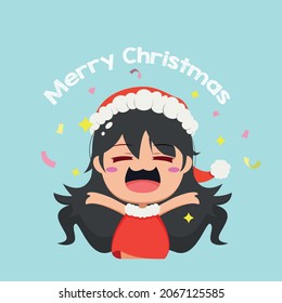 Illustration of a little girl wearing santa clothes. Concept illustration of Christmas day