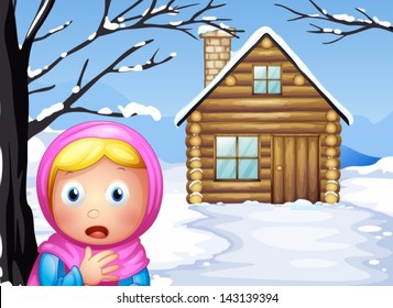 Illustration of a little girl in the woods