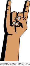 Illustration of a little hand making the Rock in Roll symbol. Rock in roll symbol