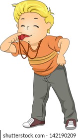 Illustration of Little Kid Boy Blowing a Whistle