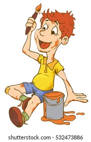 Illustration of Little Kid Boy Carrying an Art Brush