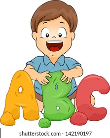 Illustration of a Little Kid Boy Molding ABC letters from Clay