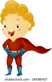 Illustration of a Little Kid Boy Superhero in a Superhero Pose