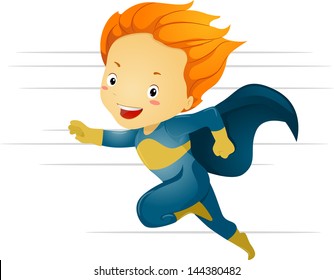 Illustration of a Little Kid Boy Superhero Running in Fast Speed