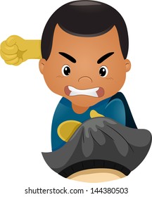 Illustration of Little Kid Boy Superhero Punching Someone