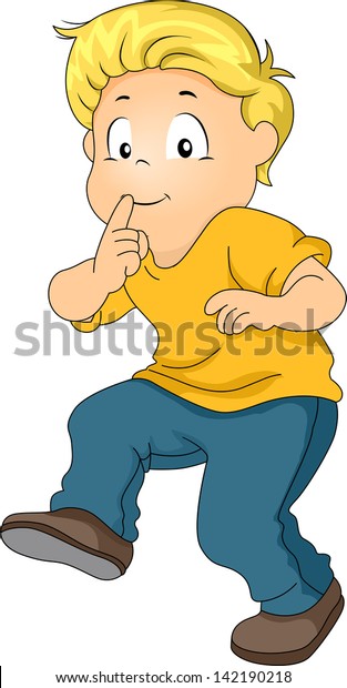 Illustration Little Kid Boy Tiptoeing His Stock Vector (Royalty Free ...