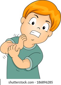 Illustration Of A Little Kid Furiously Scratching His Itchy Arm