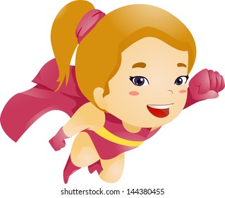 Illustration of a Little Kid Girl Flying