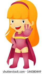 Illustration of Little Kid Girl Superhero signals to Stop