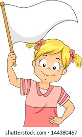 Illustration Of A Little Kid Girl Waving A Blank White Flag