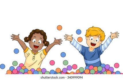 Illustration of Little Kids Playing Happily in a Ball Pit