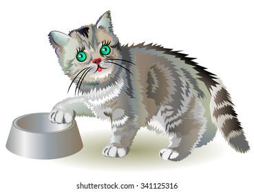Illustration of little kitten, vector cartoon image.