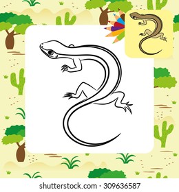 Illustration of little lizard. Coloring page. Vector