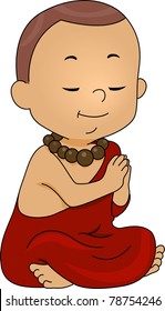 Illustration of a Little Monk Praying