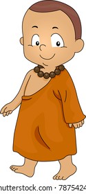 Illustration of a Little Monk Walking