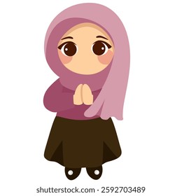 illustration of a little Muslim girl wearing a pink hijab