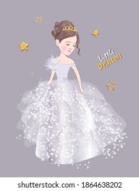 Illustration of a little princess in a beautiful white dress.