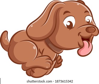 The illustration of the little puppy with the long ears is running and playing with the happy face