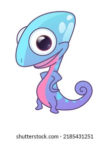 Illustration of a little purple blue chameleon