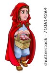 An illustration of little red riding hood cartoon character from the childrens fairy tale holding her basket