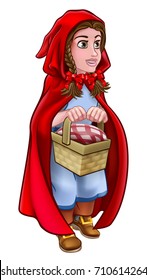 An illustration of little red riding hood cartoon character from the childrens fairy tale holding her basket