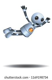 illustration of a little robot doing diving jump on isolated white background