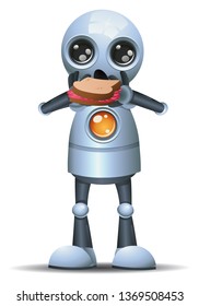 illustration of a little robot eating bread on isolated white background
