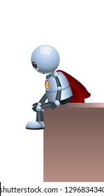 illustration of a little robot super hero waiting for crimes on isolated white background