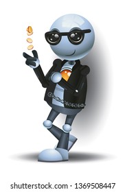 illustration of a little robot  as a thug standing on isolated white background