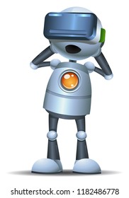 illustration of a little robot using new  technology smart virtual reality on isolated white background