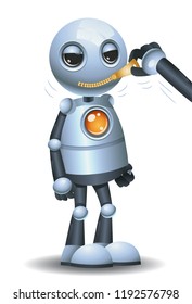 illustration of a little robot with zipped mouth on isolated white background