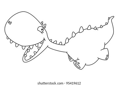 illustration of a little running dino outlined