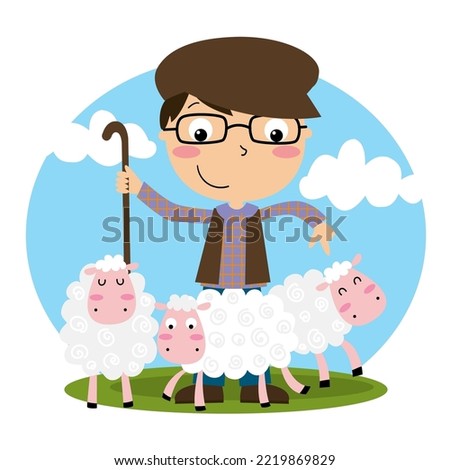 Illustration of a little shepherd with his three sheep Stock photo © 
