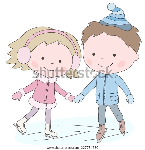 Illustration Little Skating Boy Girl On Stock Vector (Royalty Free ...