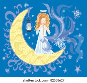 Illustration of little sweet angel with Horn
