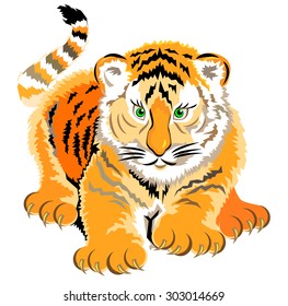 Illustration of little tiger, vector cartoon image.