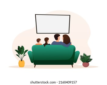 Illustration with living room design with sitting family. Cartoon people vector illustration