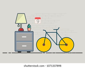 Illustration in living room lamp Brick wall bicycle