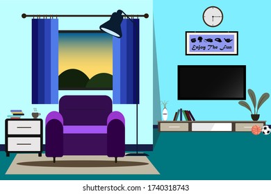 illustration of the living room, a room to relax watching television at home