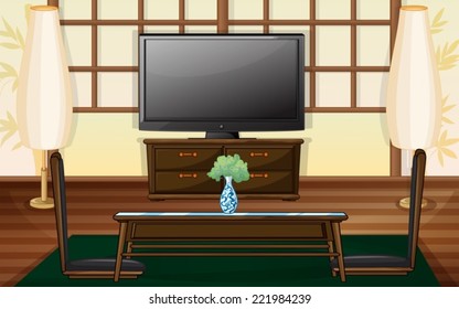 Illustration of a living room with television