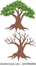 Ilustración de un árbol vivo y un árbol muerto