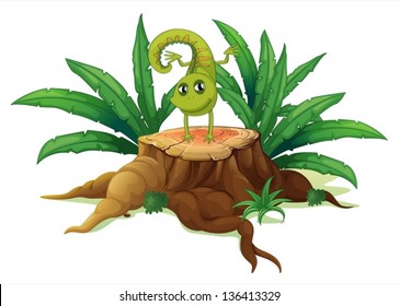 Illustration einer Eidechse, die über dem Holz auf weißem Hintergrund tanzt