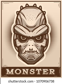 An illustration of a lizard man on a poster.