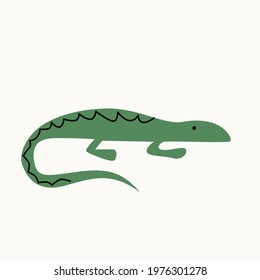 Illustration of a lizard on an isolated background. Dusty pastel colors. Modern flat style
