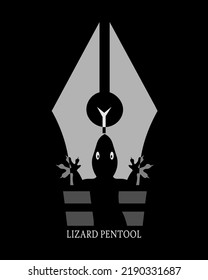 illustration of a lizard and pen tool in black and white for wall decoration and background